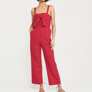 TIE-FRONT LINEN-BLEND JUMPSUIT (Tall)